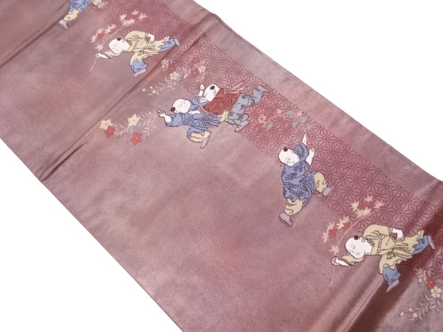 JAPANESE KIMONO / VINTAGE FUKURO OBI / WOVEN FLORAL PLANTS & ASANOHA